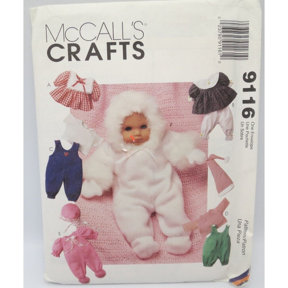 McCall's Crafts 9116 Baby Doll Clothes S-L 8-16" Dolls 90s Vintage